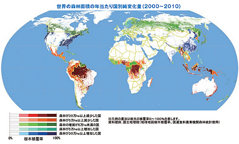 森林面積の国別増加量